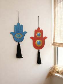 1pc Hamsa Hand Wall Decor, Evil Eye Hanging Ornament, Boho Home Decor For Living Room Bedroom, Spiritual Wall Art, Bohemian Wall Hanging Decoration, Evil Eye Wall Art For Apartment Dorm, Hamsa Hand Decor With Tassel, Protection Symbol Home Decor, Wall Ornament,Suitable For Living Rooms, Bedrooms, Entrances, Corridors, Facades, Holiday Parties, Good Luck Decoration, Witchcraft Themed Atmosphere, Home Decoration