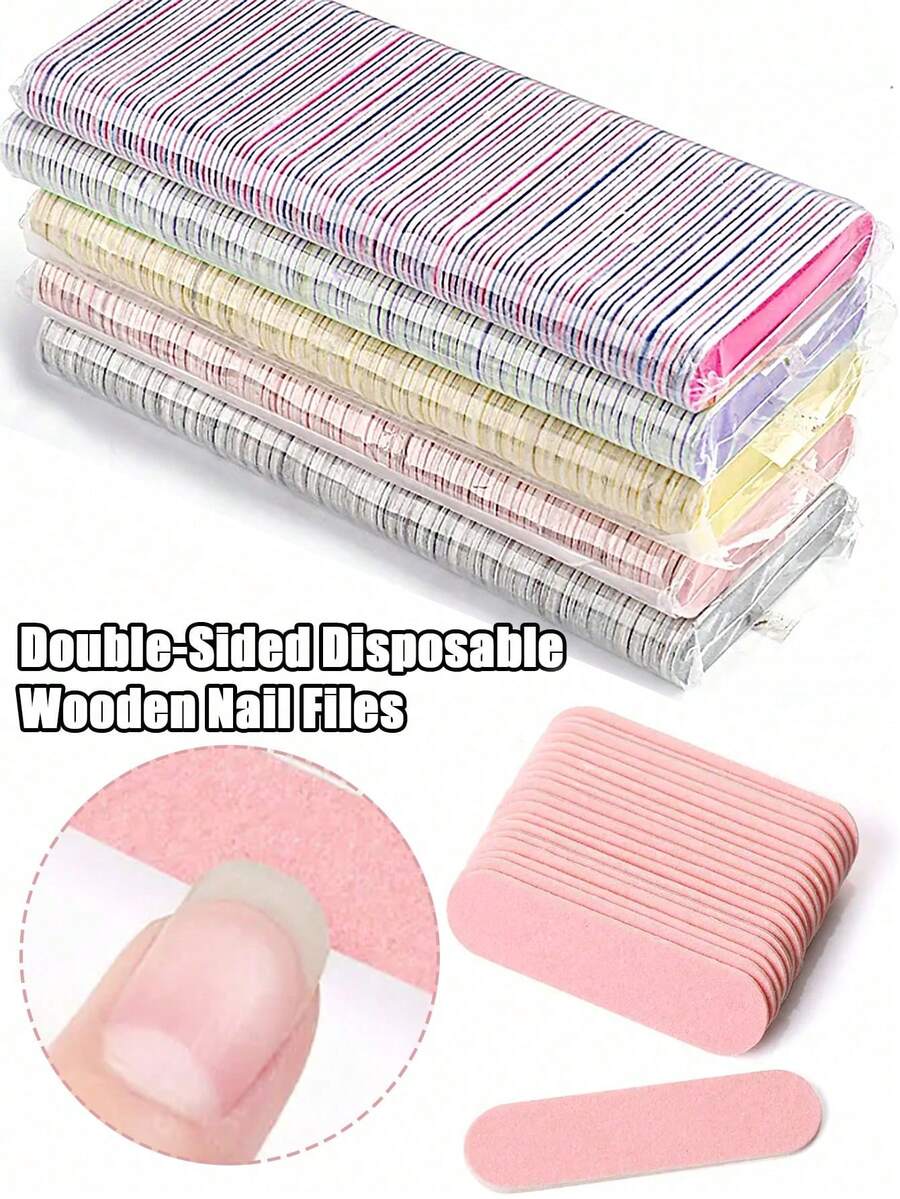 Mini Double-Sided 180/240 Grit Pink White Nail Files Nail Buffer Buffing Disposable Nail File Manicure Art Tools - Multicolor - View 1