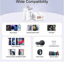 1个多端口QC3.0+2个USB-A（3.1A）3.0墙式充电器，适用于手机、平板电脑、智能手表、耳机等设备，兼具高效性和实用性，适合家庭、办公室或旅行使用，满足多人充电、多设备充电、家庭充电需求以及办公桌充电需求。家用办公手机充电器，高输出功率。 - 查看 7