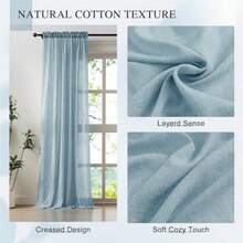 Elegant Blue Sheer Curtains 84 Inches Long For Bedroom Living Room Cotton Linen Textured Rod Pocket Crinkle Sheer Curtains Light Filtering Rustic Voile Window Drapes W52 X L84 In 2 Panels - Blue - View 5