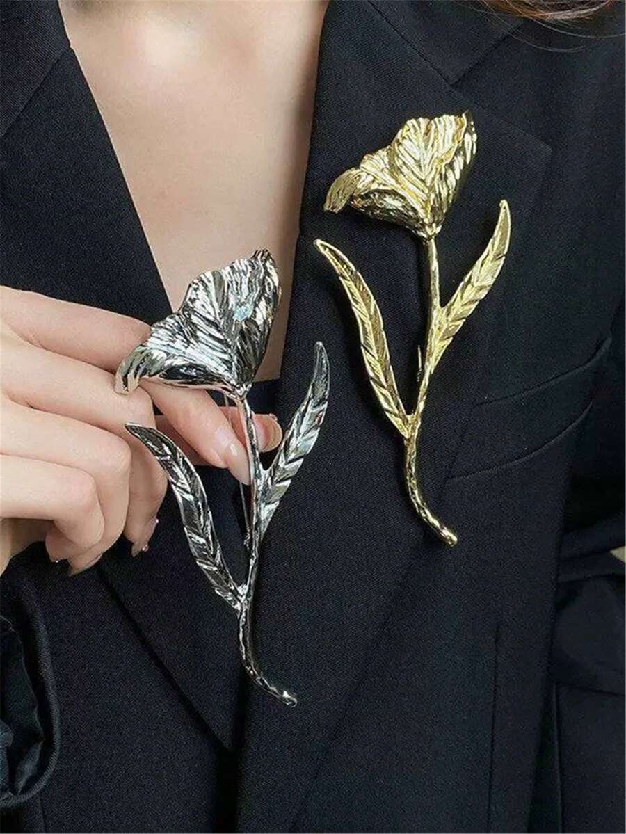 1pc Vintage Geometric Asymmetrical Rose Flower Brooch, Delicate Floral Brooch Pin For Women, Unique Accessory For Jacket, Coat, Dress, Gift, Suitable For Party, Banquet, Vacation, Daily Wear, European And American Style - Rose Brooch - View 1