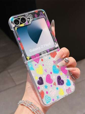 1pc Fashionable And Simple Frosted PC Material Cute Colored Heart Element Folding Phone Case, Can Protect And Prevent Falling: SamsungGalaxy Zflip 3/Zflip 4/Zflip 5/Zflip 6/Zflip 7/OPPO Find N3 Flip/ Razr 50 Ultra/ Razr 60 Ultra/ Razr 60/ Rolla Razr 50/XiaomiMIX Flip/Galaxy Z Flip7 FE