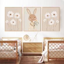 3- Pcs/Set Canvas Wall Art, Baby Goods Baby Girl Baby Boy Framed Nursery Wall Art Girl's Bedroom Floral Rabbit Nursery Decor Painting Watercolor Art Baby Girl Room Rabbit Theme Neutral Nursery Decor Painting 3-Piece Set Nursery Decor Painting Set - Multicolor - View 11