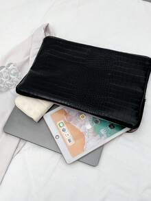 Slim Laptop Sleeve, Shock-Resistant Laptop Sleeve, Tablet Inner Sleeve, New Tablet Protective Case, Nylon Laptop Bag, Lightweight Women's Handbag, Stone Texture Handbag, Fashionable Chic Small Square Bag, Shoulder Bag - Black - View 5