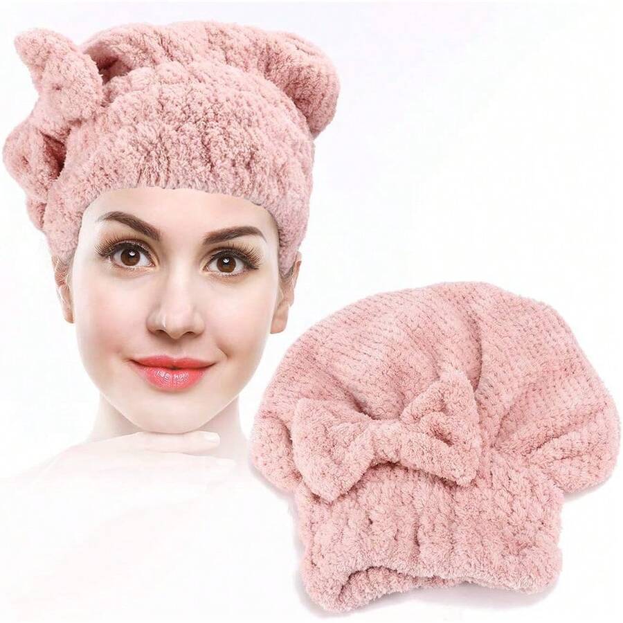 Envoltura de Toallas para el Cabello, Toalla para Secar el Cabello Envoltura de Cabello de Secado Rápido Sombrero Engrosamiento Sombrero para Secar el Cabello para Baño Ducha para Mujeres Niñas Rosa - 1 - Ver 1