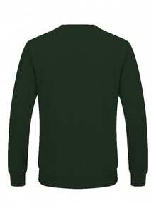 Sweatshirt Pria Polos Minimalis dengan Lapisan Termal, Hangat, Musim Gugur/Dingin - Dark Green - View 2