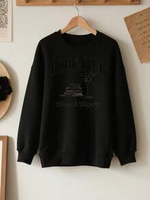 1Pc Women's Book & Cocktail Print Sweater - Literary Book Club Design With Book Spine Pattern, Soft Breathable -Like Texture, Machine Washable All-Season Casual Sweater For Book Lovers (No Dryer, Book-Themed Outfit) Women's Minimalist Regular Fit Long Sleeve Sweatshirt - Casual Daily Outfits Top - Grey - View 7