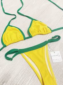 Biquini  Casual    Tecido    Nó  Costas nuas / sem costas  Tie Back    biquini  Férias  Praia  Feriado  viagem - Amarelo - Visão 6