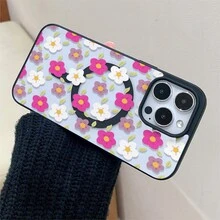 Patrón floral, carcasa de teléfono simple y de moda, compatible con iPhone 11 / 12 / 13 / 14 / 15 / 16 / Pro / Max y Galaxy plus / Pro / S22 / S23 / S24 / s25 / ultra / fe. Muy adecuado como regalo de vacaciones, regalo de San valentín. - Negro - Ver 3