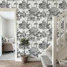 1 Roll Gray Vintage Self-Adhesive Wallpaper, Removable, Mountain & Building Landscape Pattern, Suitable For Living Room TV Background, Home Decor, Cabinet, Bookshelf, Furniture Renewal, 17.32in Wide, Renter-Friendly DIY Decorative Sticker - Multicolor - View 4