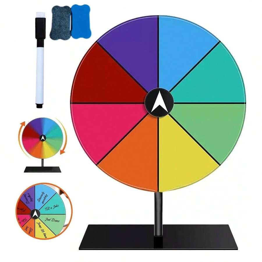 Plato giratorio de premios de mesa, borrable, reutilizable, para rueda de la fortuna, ruleta de la suerte, plato giratorio de lotería de mesa, plato giratorio borrable para fiestas - Multicolor - Ver 1