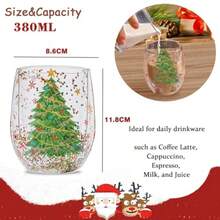 YQQ Taza de Navidad con Árbol de Navidad 380ml Vaso de Café de Vidrio Transparente Copa para Bebidas Calientes y Frías Regalo Ideal para Mujeres Mamá Colegas - Apta para Lavavajillas5735 - transparente - Ver 2