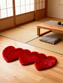 1pc Red Triple Heart Decor Plush Rug, Bedroom Decor, Small Rug, Carpet, Home Decor, Living Room Rug, Bedroom Rug, Living Room Home Decor, Outdoor Rug, Washable Rug