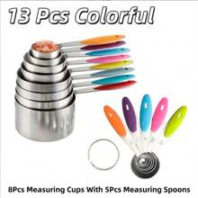 13-Piece Measuring Cup And Spoon Set - 8 Cups And 5 Spoons With Measuring Device, Stainless Steel, Perfect For Cooking And Baking - Stackable, Suitable For Dry And Wet Ingredients - Baking/Cooking Tools, Kitchen Gadgets, Father's Day Gift Recommendation - Durable Kitchen Essentials - Colorful Set - View 14