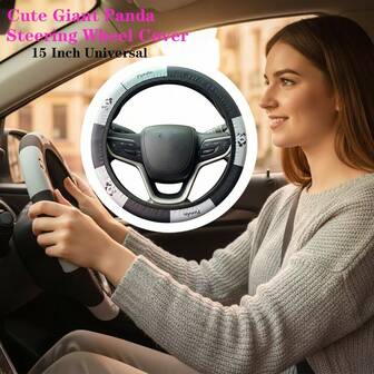 Cute Giant Panda Steering Wheel Cover - 15 Inch Universal Fit Soft Comfortable Fabric Adorable Black & White Design For Most Car Models