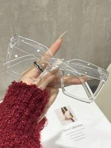 1-5pcs Women Square Plastic Frame Shades Basics Modern Simple Style Fashion Eyeglasses,For Back To School Reading Watch TV Appointment Outfits Street-Photography Accessories Suitable For All Face Shapes - Clear - View 16