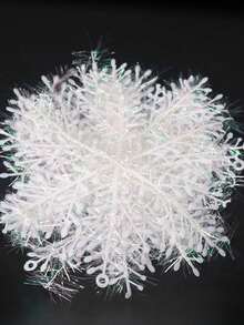 30个圣诞白色雪花装饰品，塑料闪光雪花装饰品，适用于冬季圣诞树装饰，尺寸各异，工艺雪花 - 白色 - 查看 3
