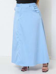 Plus Size Tailored Flared Skirt - Baby Blue - View 7