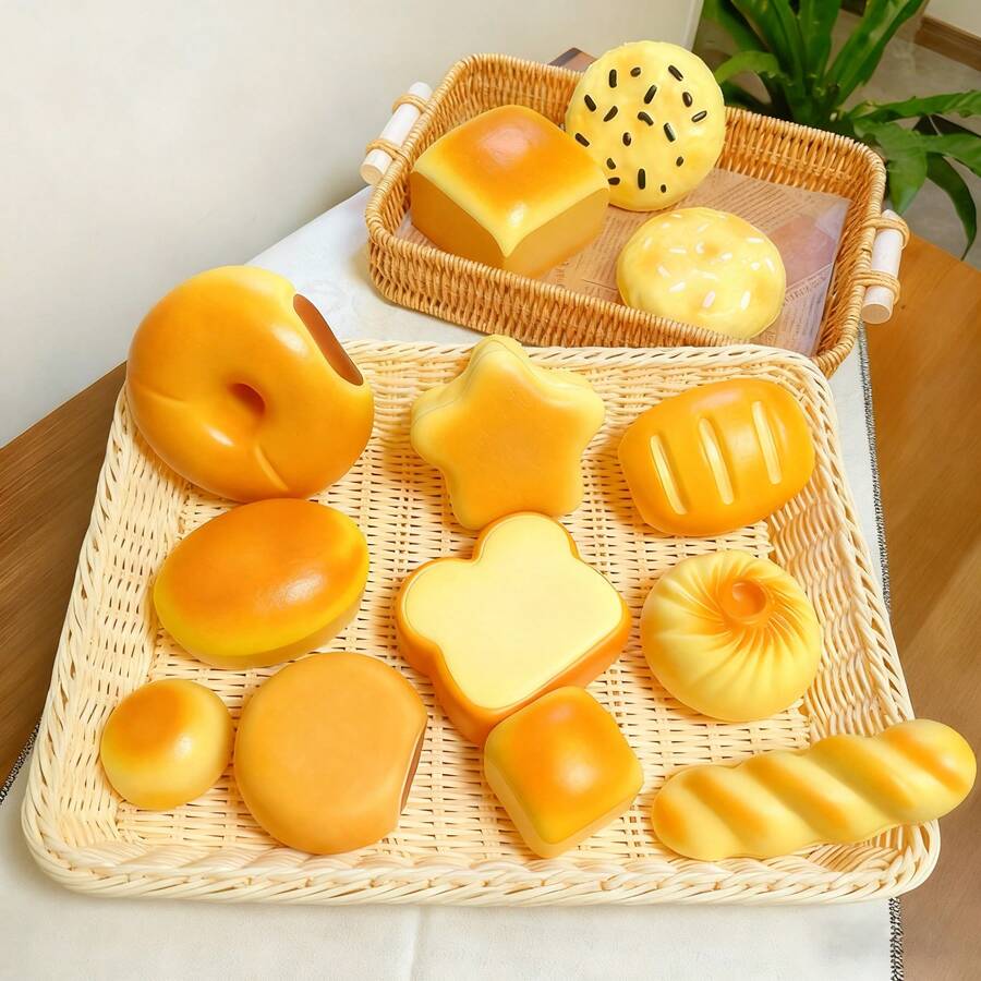 超柔软芝士面包挤压玩具，慢回弹食物仿真解压小玩具，湿软吸水手指 - 彩色 - 查看 1
