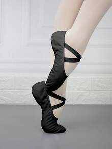 Drawstring-Free Canvas Professional Black Ballet Shoes