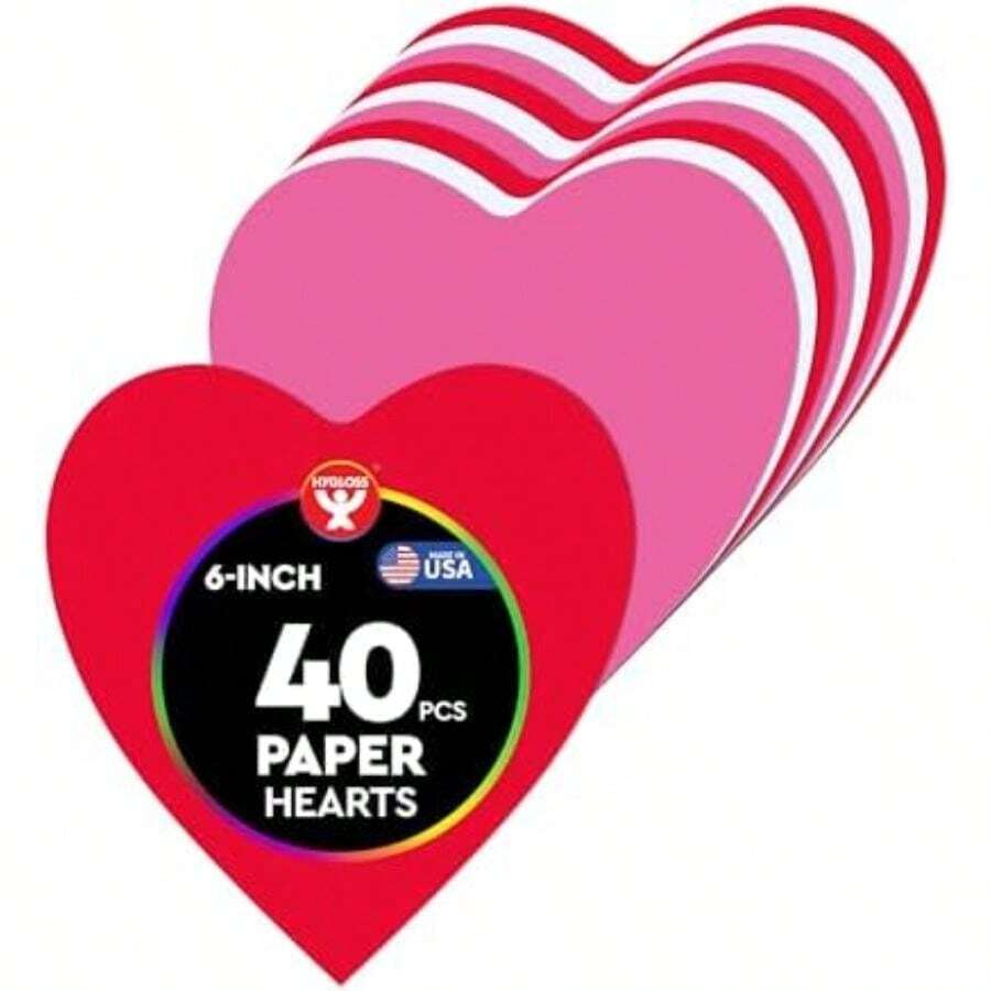 Hygloss - Recortes de papel con forma de árbol para artes y manualidades, muchos usos creativos, actividades de Navidad y día festivo, verde vibrante, 8.5 pulgadas, 40 unidades, color(Corazón (6 pulgadas) 40 piezas) - Multicolor - Ver 1