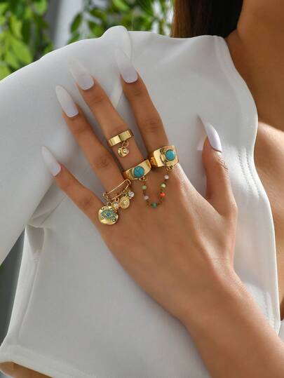 3件套奢华几何情侣戒指套装