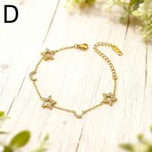 1件「金色星月心形水晶手链：女士精致配饰，闪亮镶嵌，纤细链条设计|完美适用于情人节礼物、生日惊喜、周年纪念、日常休闲佩戴、办公室造型、约会装扮、度假造型、圣诞礼物和节日礼物交换」 - 彩色 - 查看 11