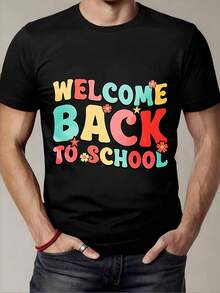 Black T-Shirt With Welcome Back To School Print In Colors For Back To School - Black - View 6
