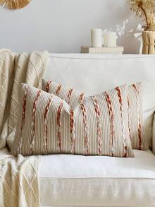 1 buc/2 buc Camel Base + Portocaliu + Fildeș cu dungi (Inserția nu este inclusă) Față de pernă cu dungi groase 3D, Față de pernă din chenilă cu model boem Farmhouse, Șemătură de pernă în culori neutre pentru canapea, pat, dormitor, sufragerie, petrecere, decor, toate anotimpurile - Bază de cămilă + portocaliu - Vizualizare 13