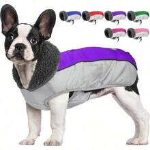 Ychamarra de invierno para perro chamarra de Navidad para perro con rayas reflectantes sueter impermeable con agujero para arnes chaleco de invierno calido para mascotas para perros pequeños medianos y extragrandes morado M - Mediano+Azul / Patchwork - Ver 6