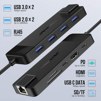 Lemorele TC93 4K10 In 1 Docking Station, Plug And Play. Compatible With SWITCH. Supports Connecting Devices With USB-C, HDMI, USB-A Interfaces, TF/SD Card Reader Interface, RJ45 Interface. Specially Designed For Laptops, It Enables One-Stop Connection Between The Computer And Multiple Accessories Or External Devices.