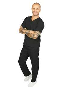 Men's V-Neck Surgical Scrub Set By OXFORD - 黑色 - 查看 5