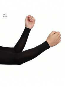 1pc Women's Solid Color Breathable Elastic Silk-Like Ribbed Arm Sleeve, Fashion Anti-Flashing Skin-Friendly Arm Warmer - Multicolor - View 4