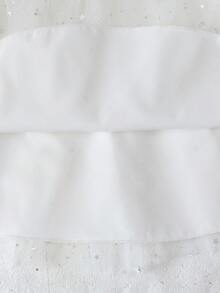 小女孩优雅长袖公主裙，网纱蝴蝶结星星亮片装饰，春秋季时尚之选 - 白色 - 查看 5