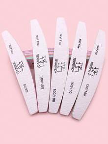 5pcs Crescent Nail Files, Double-Sided Coarse 80/100/150/180 Grit Nail Buffers, Minimalist Nail Care Tools For Nail Salon Use - Grey - View 6