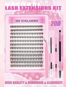 DIY Eyelash Extension Kit, Eyelash Extension Tool Set, D-Curl Eyelash Extension Tool Kit, 20D/30D 240pcs Black Single Lash Cluster, 9-16mm Mixed Eyelash Cluster For Home DIY, D-Curl Eyelashes, Thick Eyelash Cluster With Adhesive And Sealant, Home Eyelash Extension Tools - Black - View 2