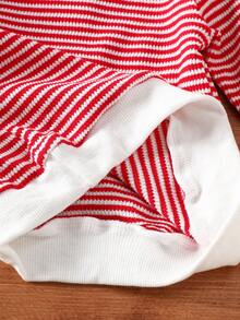 2pcs Baby Girls' Casual Striped Strawberry Embroidered Outfit Set, Cute - Red - View 7