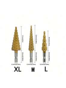 6件套钛涂层高速钢阶梯钻头组，六角柄TiN涂层阶梯钻头，适用于木材、金属、铝、塑料的开孔 - 彩色 - 查看 8