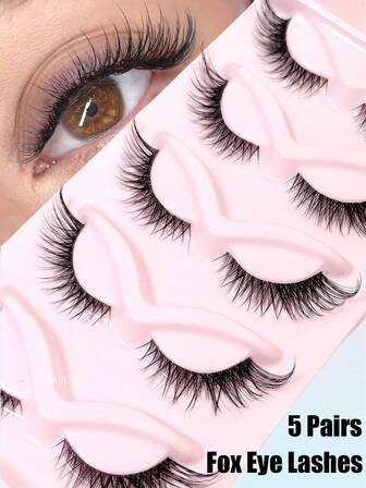 5 pares de pestañas postizas de ojos de zorro ultra naturales con banda transparente, pestañas falsas alargadas y suaves con efecto de ojos alargados, extensión de pestañas naturales para maquillaje