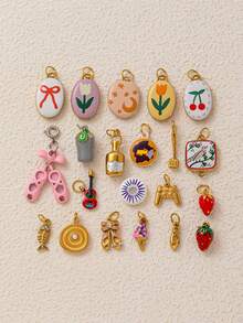 1件INS风时尚冰淇淋、芭蕾舞鞋、吉他、铲子、酒瓶、游戏机、甜甜圈造型不锈钢18K镀金DIY吊坠，可作项链、手链、耳环、钥匙扣、包包饰品、女士珠宝配饰、钱包挂饰、礼物 - 彩色 - 查看 1