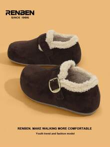 RENBEN 1双女士系带厚底鞋，2025秋冬新款，加厚鞋底，保暖内里，超柔软，套脚式，加厚保暖外穿鞋，学生加厚鞋底，增高鞋内，保暖冬鞋 - 棕色 - 查看 5