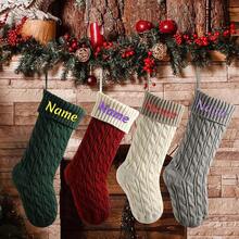 Calcetines de Navidad Personalizados, Calcetines de Navidad Personalizados con Nombre, Calcetines de Navidad Bordados Grandes de 18 Pulgadas, Decoración de Árbol de Navidad para Chimenea - verde oscuro-marfil - Ver 5