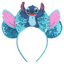 Disney 1pc Shiny Cute Blue Stitch Cartoon Mouse Theme Big Ear Sequin Headband, Student Party Costume Ball Role Play Theme Park Decor Hair Accessory - Blue - View 2