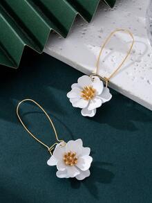 1 Pair Elegant Delicate White Double-Layer Flower Design Pendant Earrings, Gift For Women, Valentine's Day - White - View 3