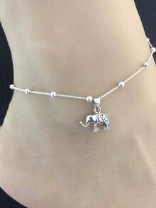 1PC Silver Beads Elephant Ankle Chain Female Student Simple Best Friend Birthday Gift Animal Hanging Ornaments Silver Plated Bracelet Foot Chain Retro - Silver - View 4