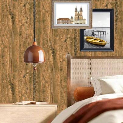 AU0888 - 2 Retro Peel And Stick Wallpaper Brown Country Style Wood Grain Contact Paper Removable Wallpaper Kitchen Bedroom Cabinet Shelf Wall 17.72 Inchesx 118.11 Inches