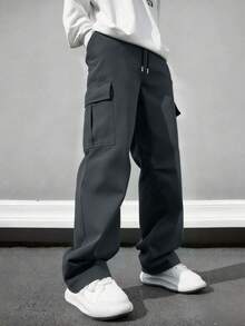 Bộ 2 quần Cargo dáng ôm màu trơn nhiều túi thường ngày cho nam, thích hợp mặc đi biển mùa xuân/hè, đi làm hàng ngày, tập luyện thể thao, đi bộ đường dài ngoài trời, quần dài kiểu dáng thường ngày rộng rãi để tập thể dục, chạy bộ, mặc dạo phố, quần áo mùa thu - Nhiều màu - Xem 2