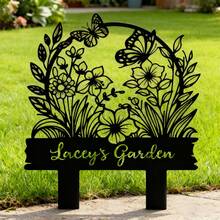 1pc Metal Garden Sign, Customized Garden Nameplate, Personalized Floral Sign, Lawn Sign, Yard Sign, Gardening Decor, Grandparent Gift - Black - View 6