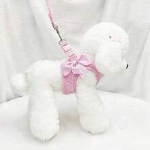 Soft Breathable Dog Harness With Rhinestone Decoration, Black & Pink Strap Leash, Comfortable Pet Collar - Black - View 11