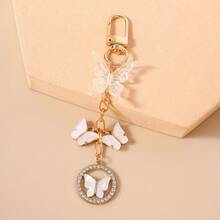 1 pieza Llavero de mujer con mariposa de acrílico y anillo redondo con rhinestones, elegante y de moda, gran regalo para mejores amigas